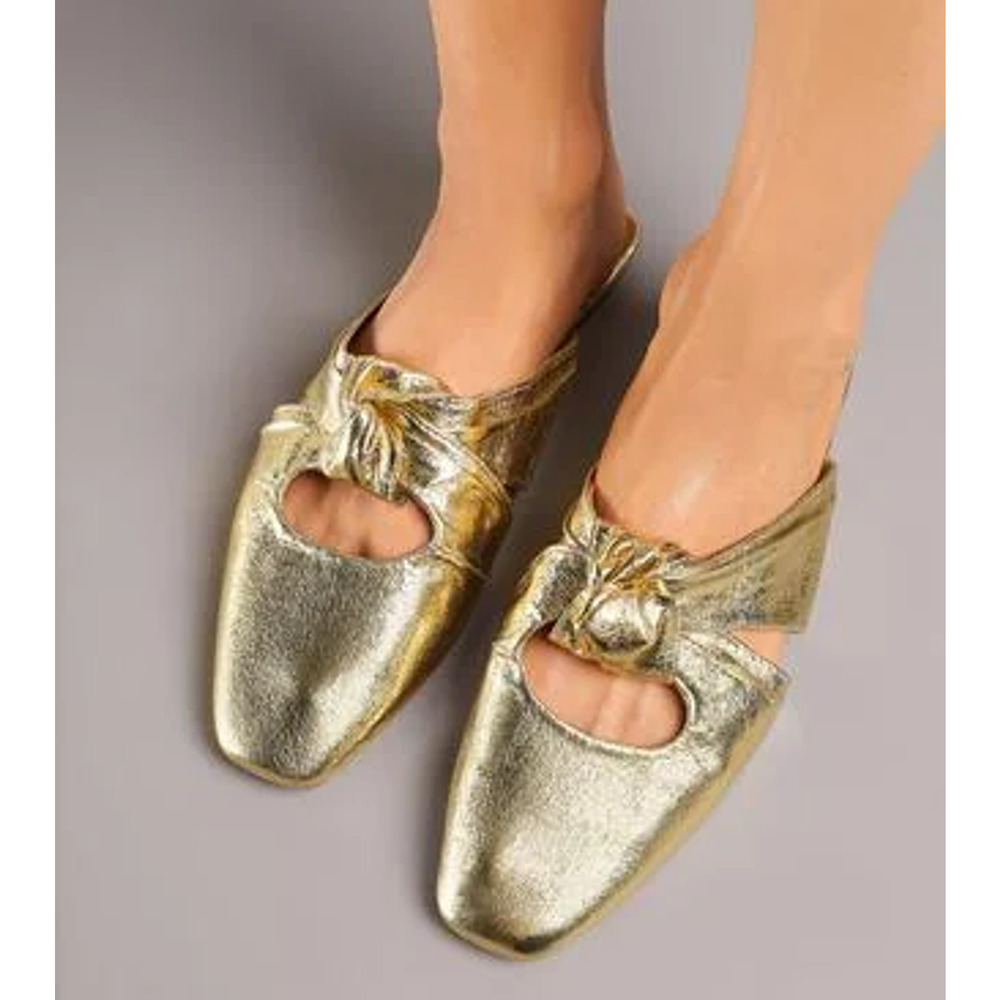 ZARA Gold Square Toe Slip-On Mules NWT | Metallic Knot Detail 7.5 8